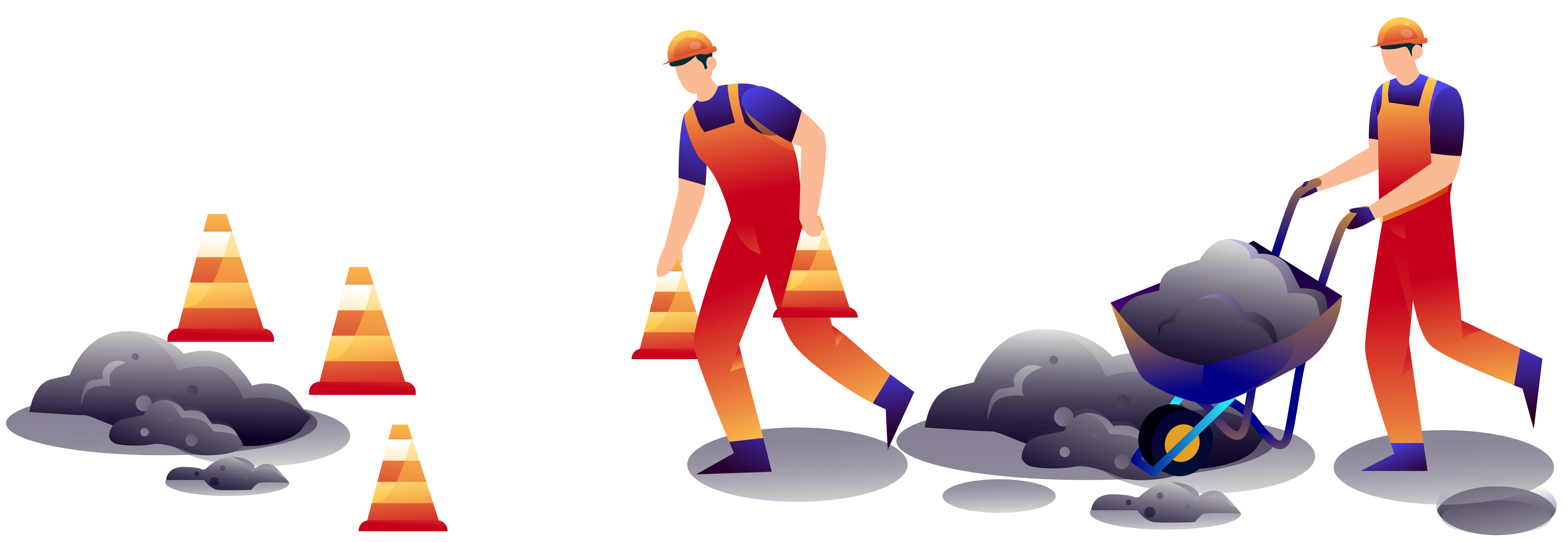 Ilustración de trabajadores y asfalto